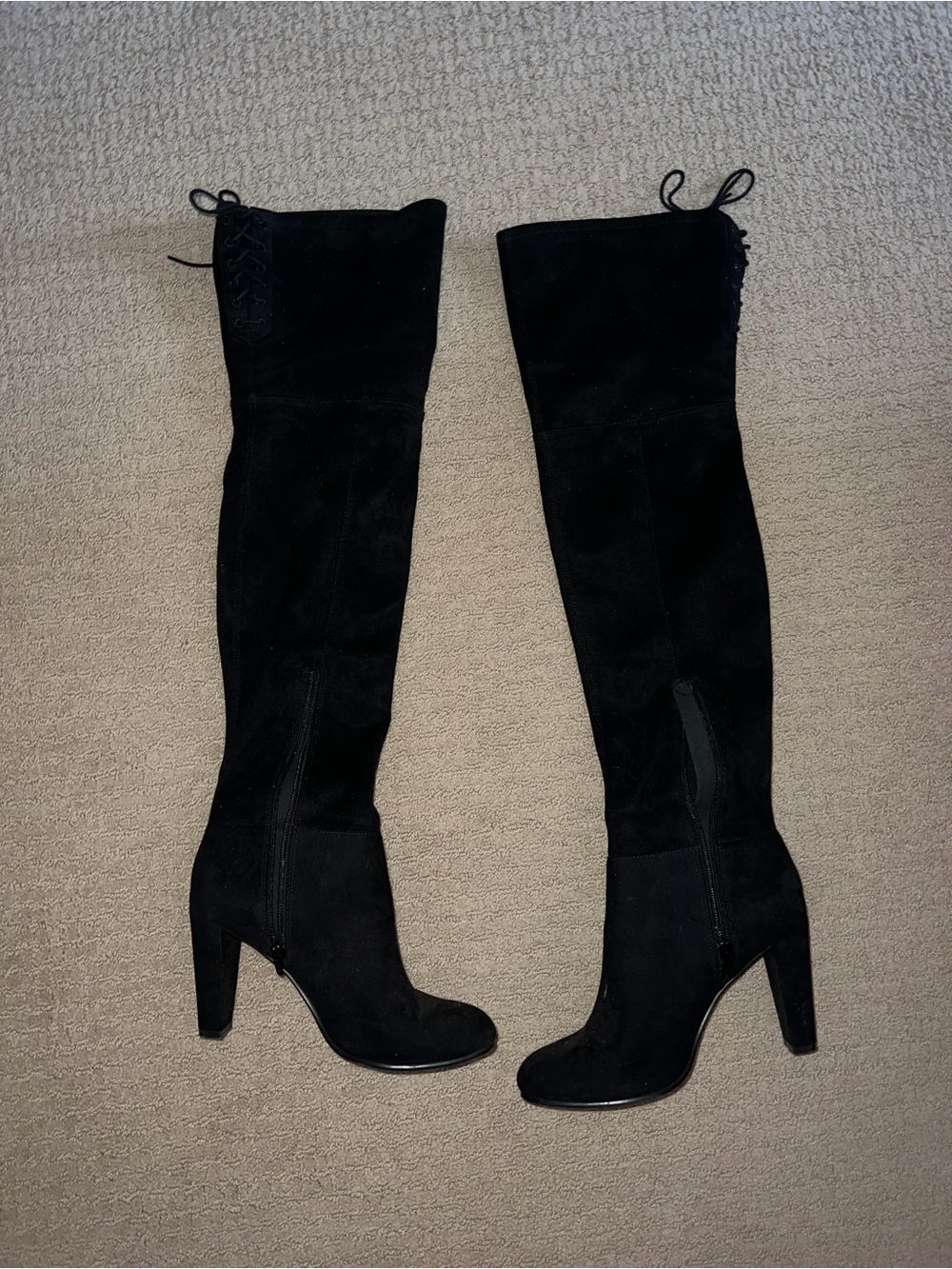 Women's Black Over-the-Knee Suede Heeled Boots